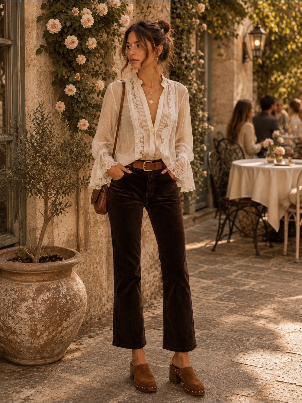 Pilcro by Anthropologie | The Yaya Brown Corduroy Cropped Kick Flare Pants